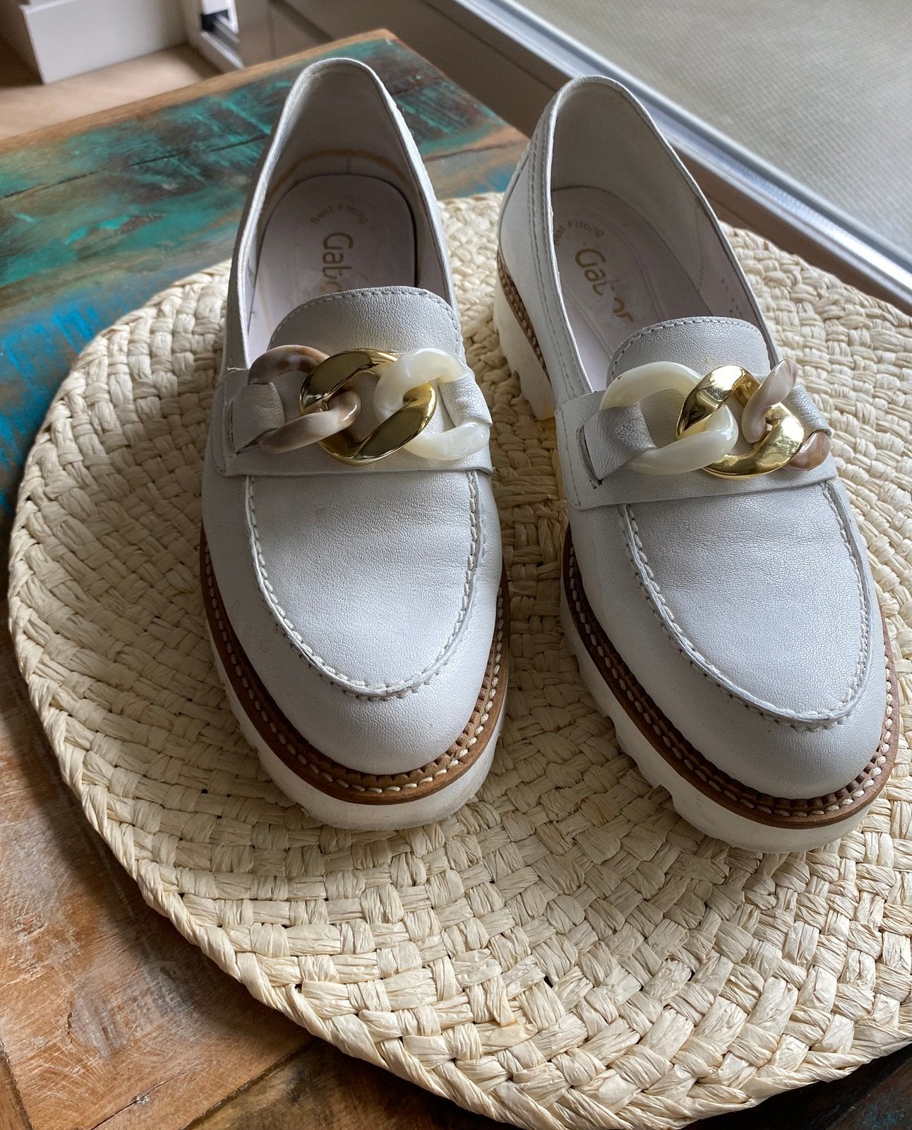 Gabor loafers/instappers wit leer 38, Ophalen of Verzenden, Zo goed als nieuw, Wit, Instappers