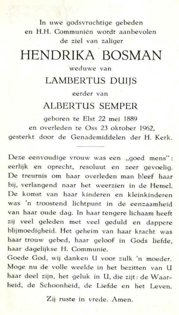 Bosman Hendrika Elst 1889-1962 Oss, Ophalen of Verzenden