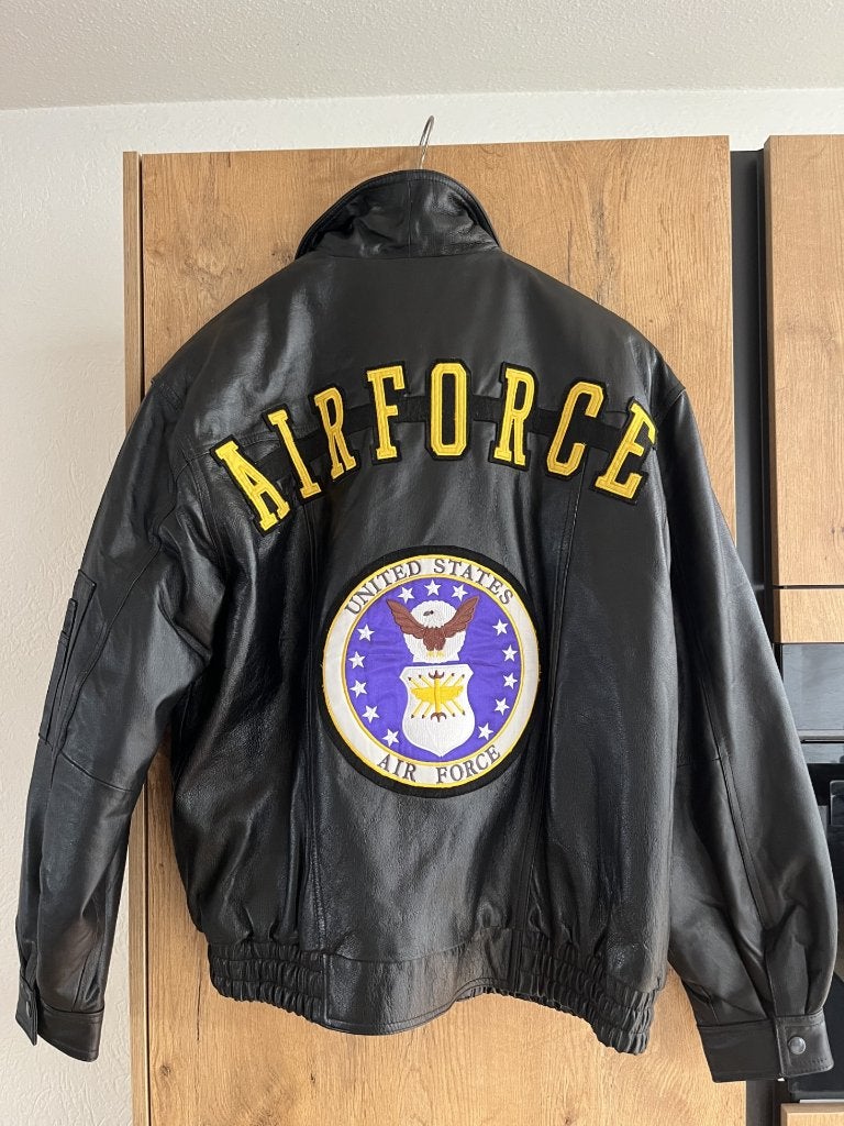 VINTAGE Leather USA Air Force leren bomberjack maat L, Maat 52/54 (L), Leather U.S.A., Verzenden, Zwart