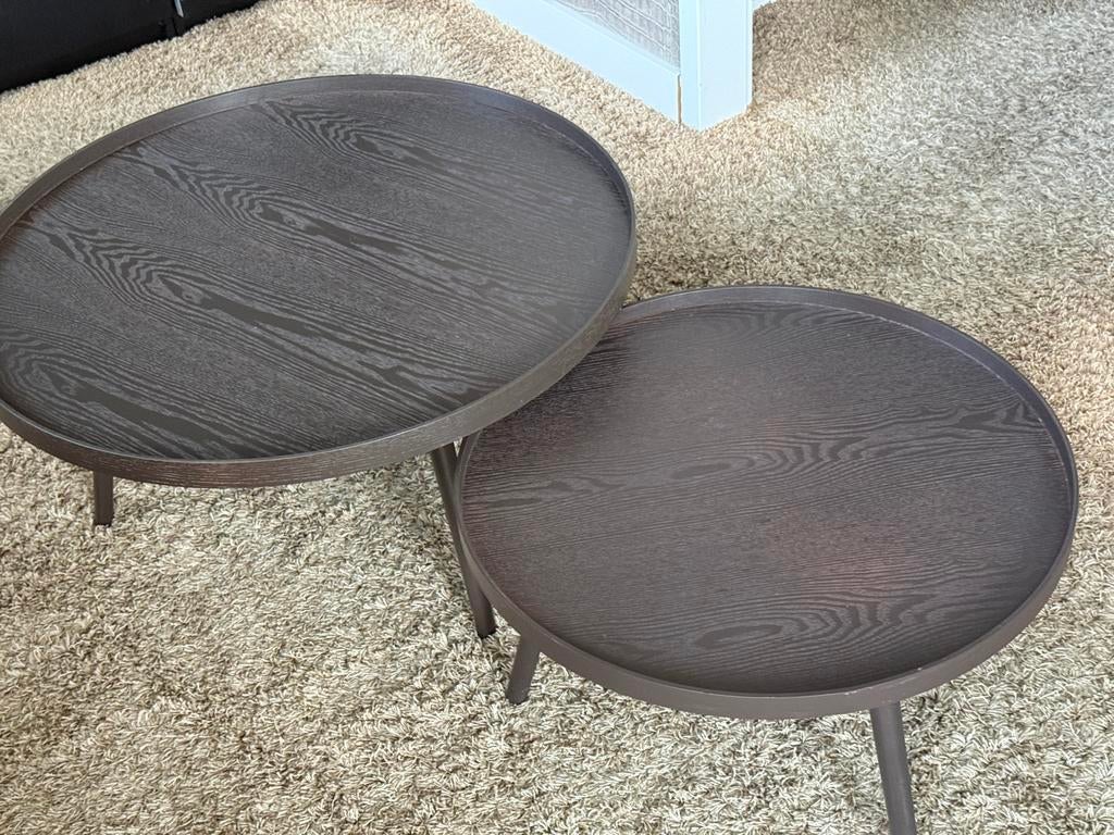 Woood Mesa salon/ bijzettafels donkerbruin maat L en XL, Huis en Inrichting, Tafels | Salontafels, Ophalen, 50 tot 100 cm, Rond