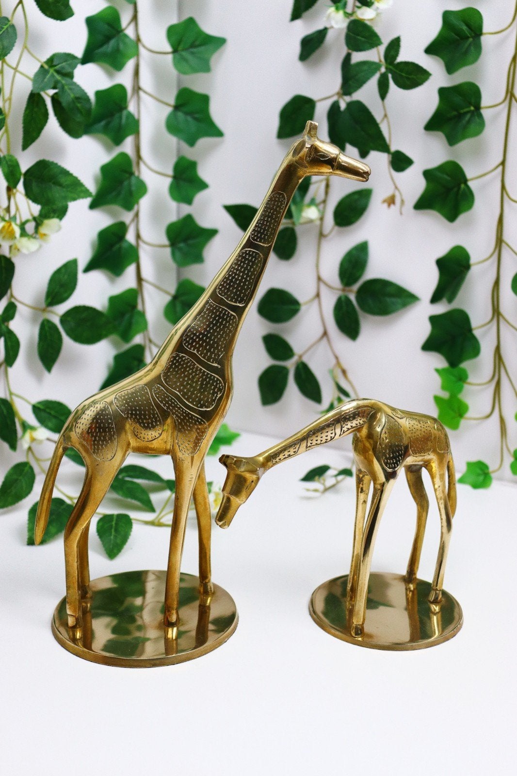 vintage set van een messing giraffe met jong, Ophalen of Verzenden