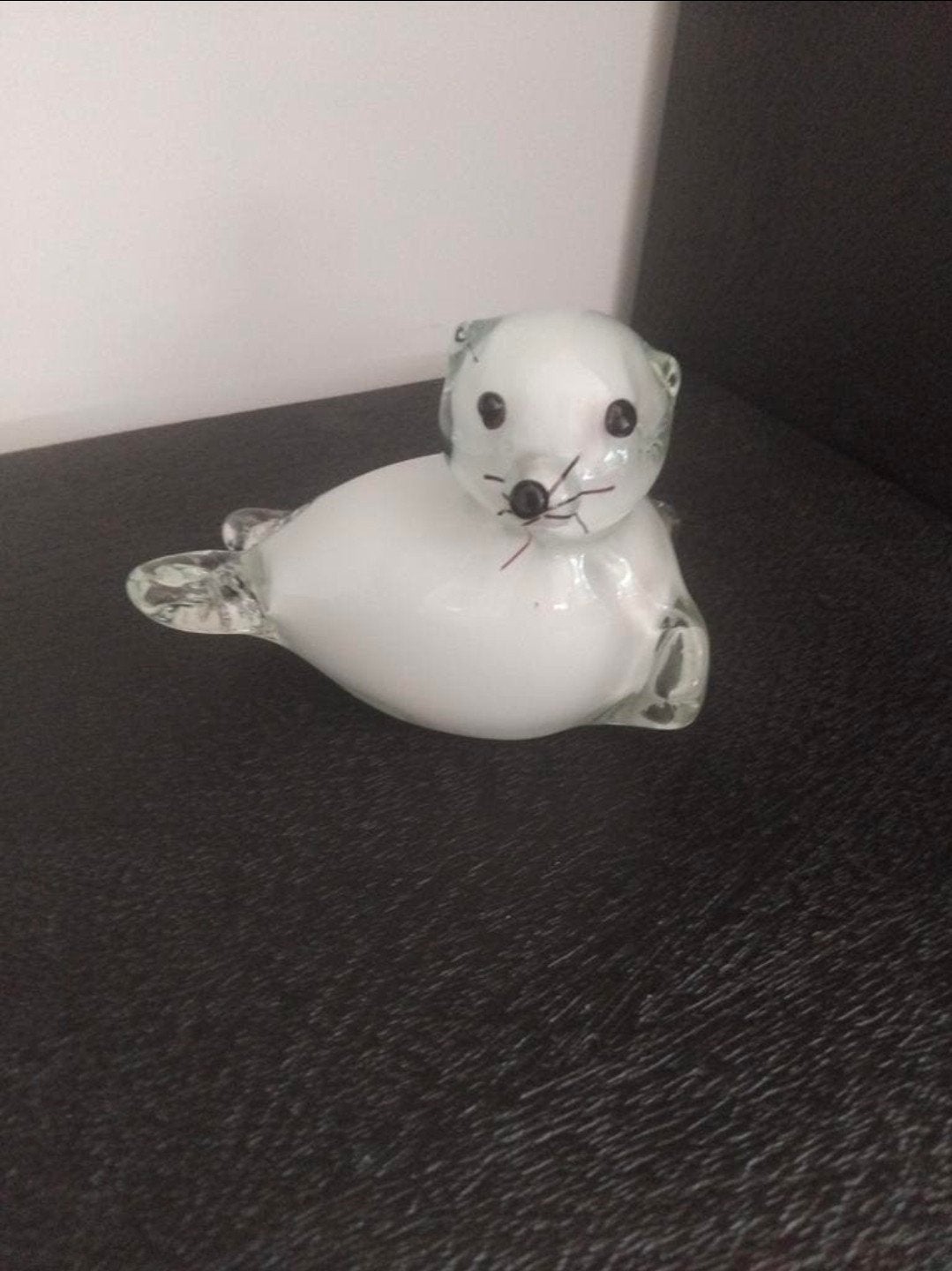 Witte babyzeehond, geblazen glazen papiergewicht/beeldje, 12, Ophalen of Verzenden