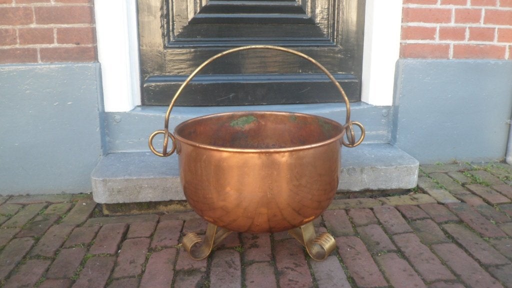 Zware koperen ketel bak houtbak heksenketel 38 cm. bloempot, Ophalen of Verzenden, Koper