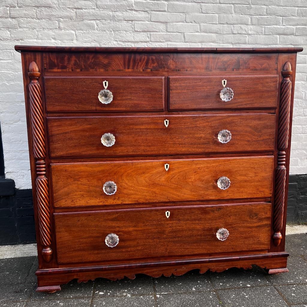 antiek mahonie Engelse ladekast, 125 breed en 115 hoog, Antiek en Kunst, Ophalen of Verzenden