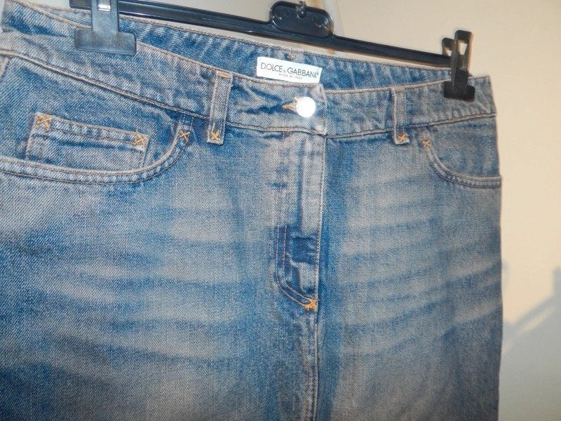 Dolce & Gabbana jeans rok blauw vintage eerstelijns IT 44, Maat 38/40 (M), Dolce & Gabbana, Zo goed als nieuw, Onder de knie