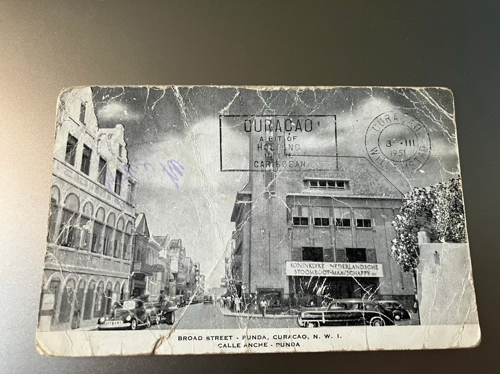 Ansichtkaart Curacao, broad street punda, Ophalen of Verzenden, 1940 tot 1960
