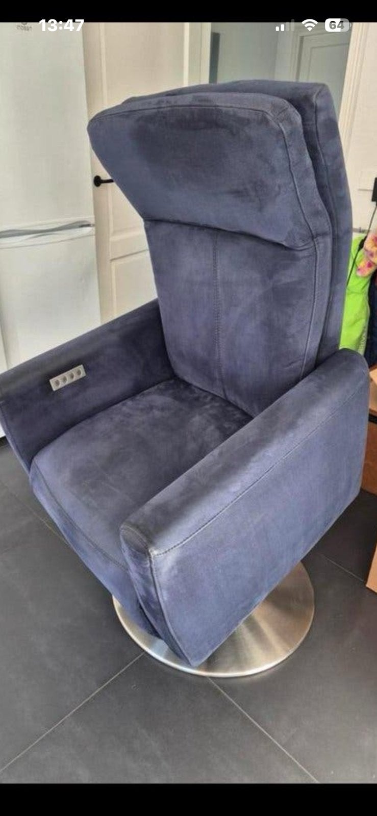 Sta op stoel/relax, blauwe stof, Ophalen, Gebruikt, 50 tot 75 cm