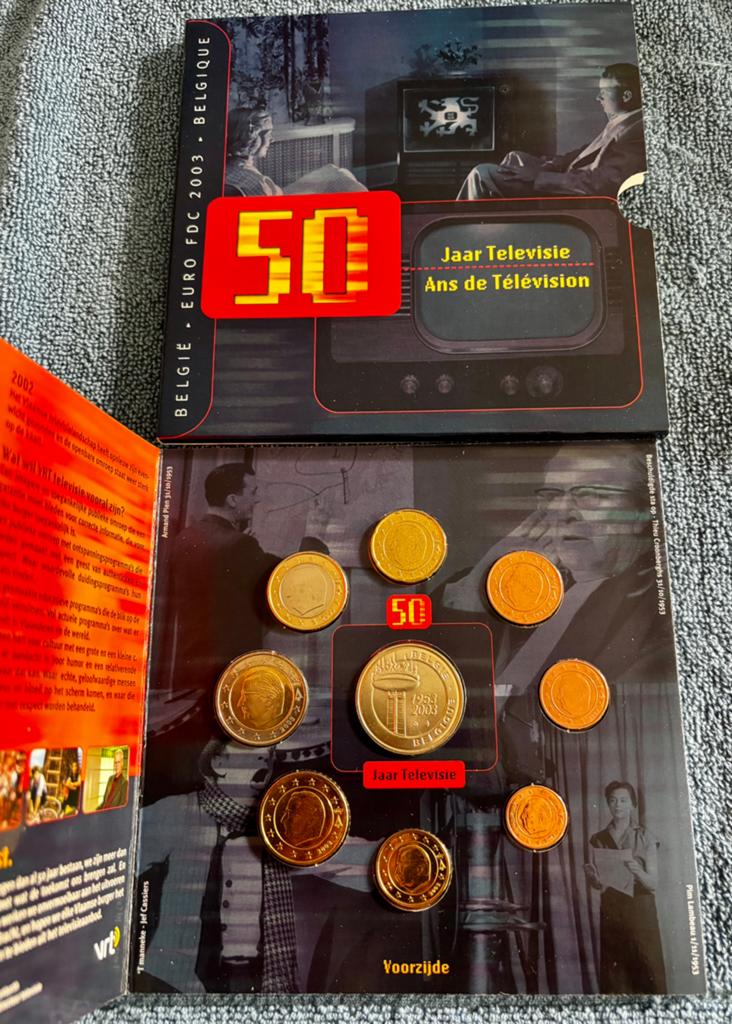 België Euro FDC 2003 - 50 Jaar Televisie Muntset, Ophalen of Verzenden, Metaal, Setje