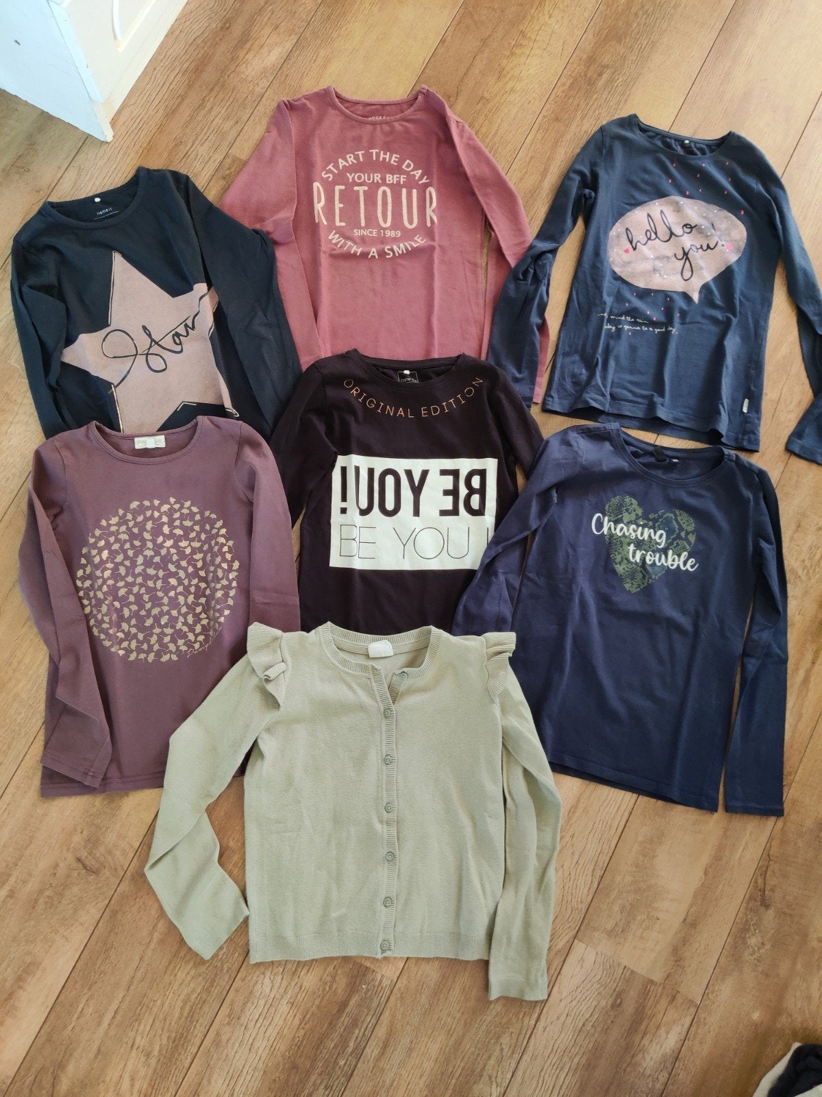 Meisjes kledingpakket 134/140 - 6 longsleeves + vestje, Kinderen en Baby's, Gebruikt, Meisje, Ophalen of Verzenden, Shirt of Longsleeve