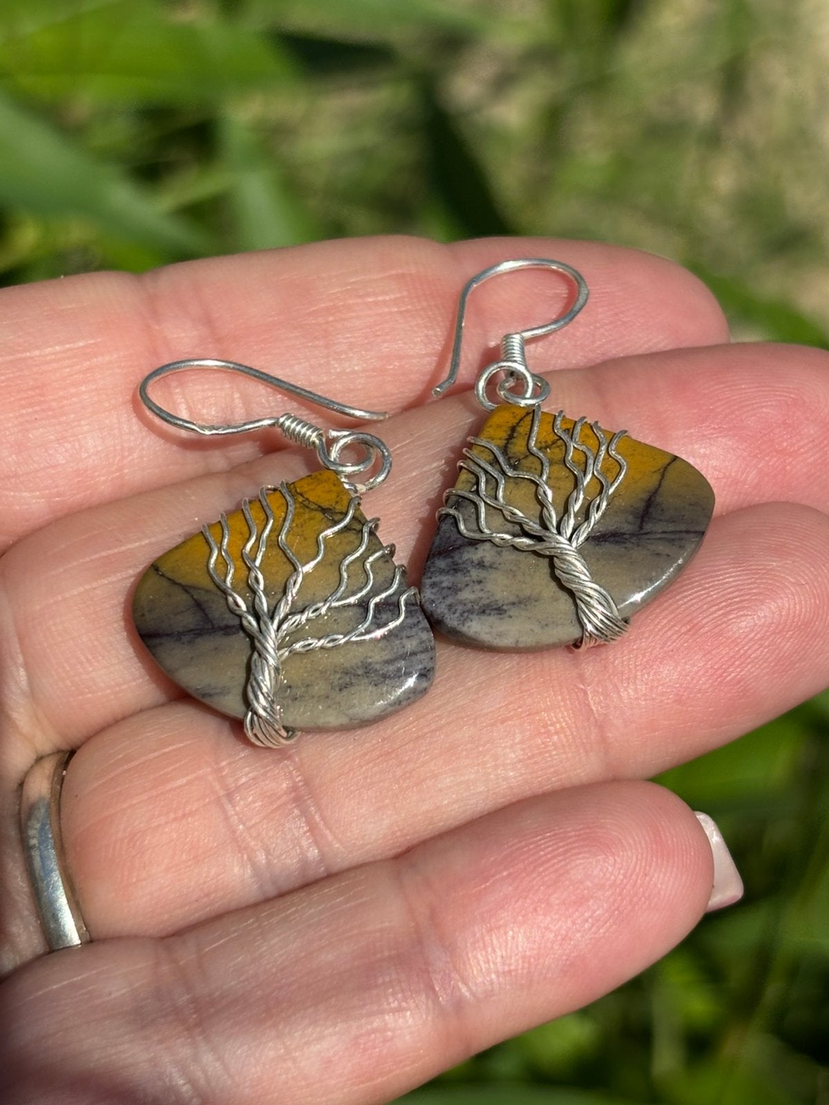 Jasper Oorbellen met Levensboom Design, Sieraden, Tassen en Uiterlijk, Oorbellen, Overige materialen, Hangers, Vanbeeksaar4@gmail.com