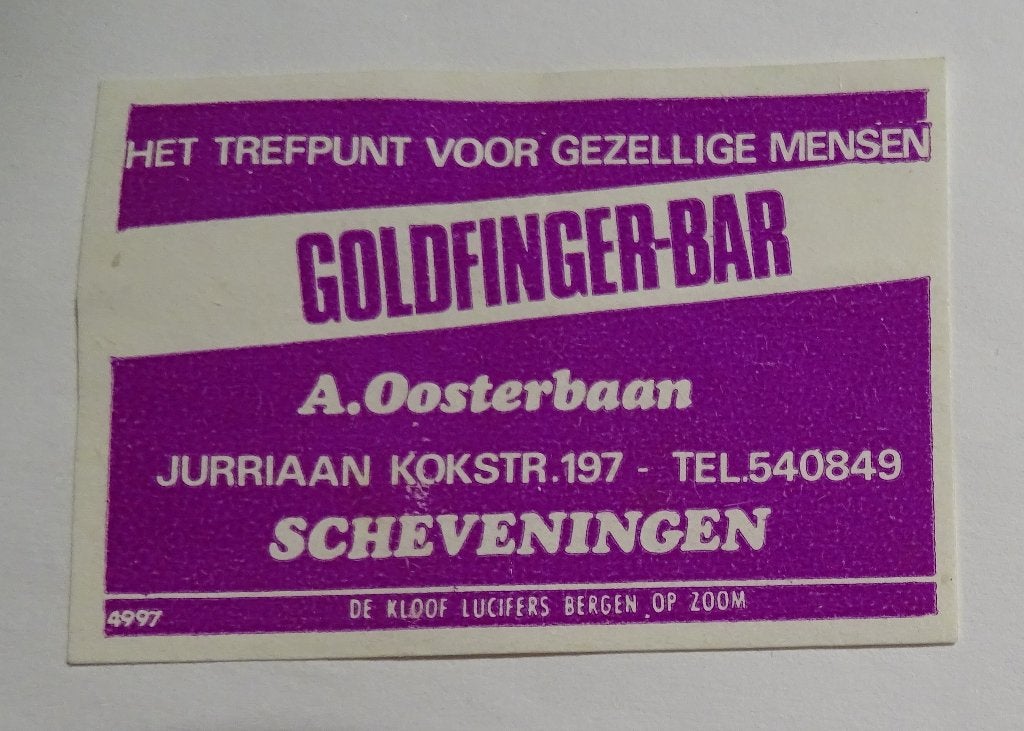 GOLDFINGER - BAR     SCHEVENINGEN, Verzenden, Zo goed als nieuw, Luciferdoosjes of -merken
