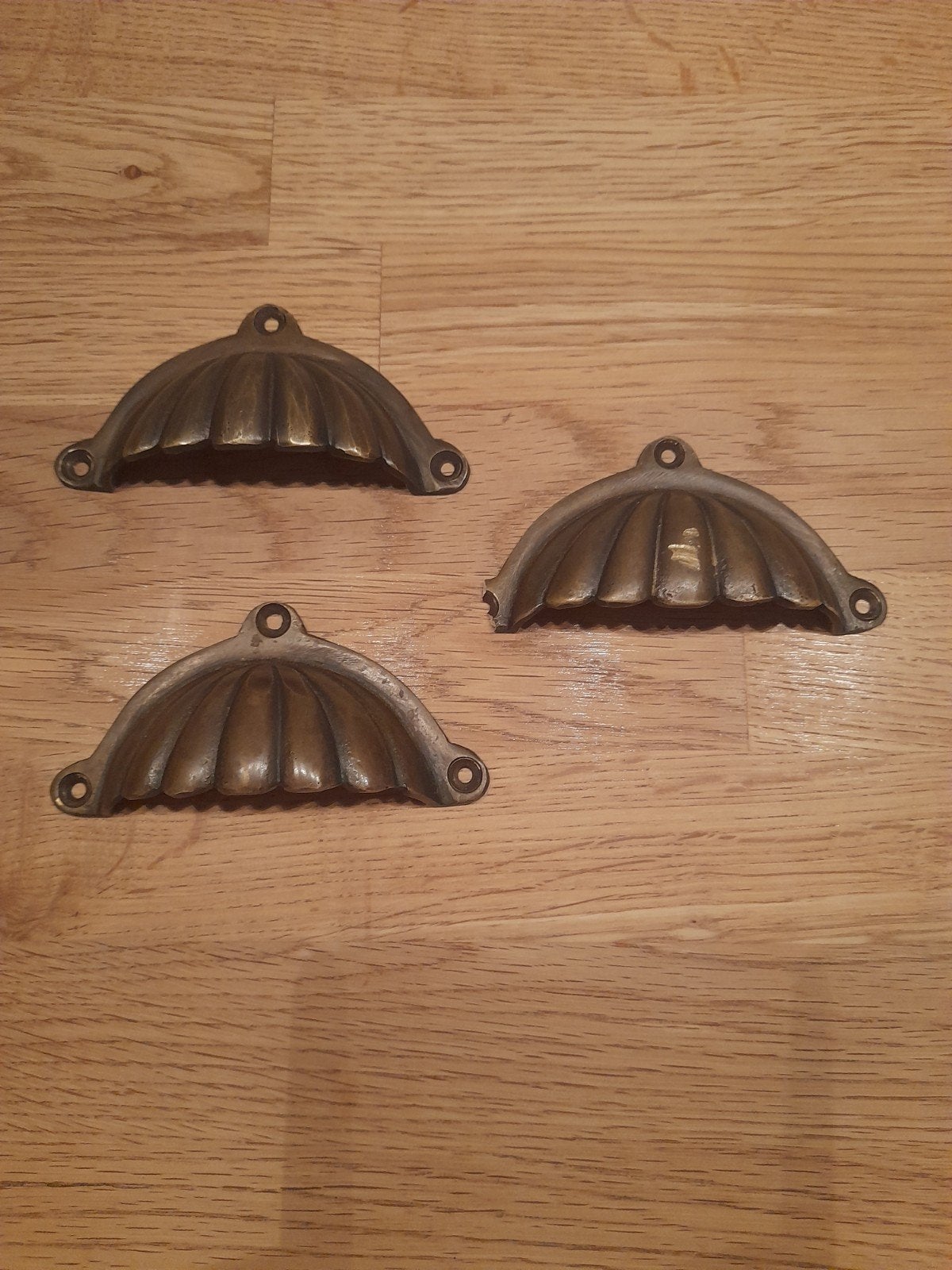 Set van 3 messing schelpgrepen, Ophalen of Verzenden, Gebruikt