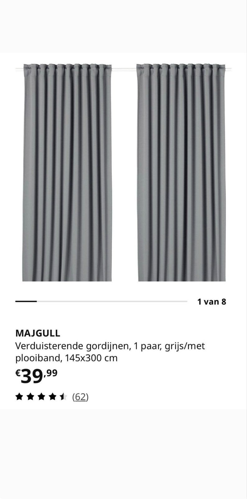 IKEA MAJGULL Verduisterende Gordijnen Grijs met Strijkband, Ophalen, Zo goed als nieuw, Gordijn, Polyester