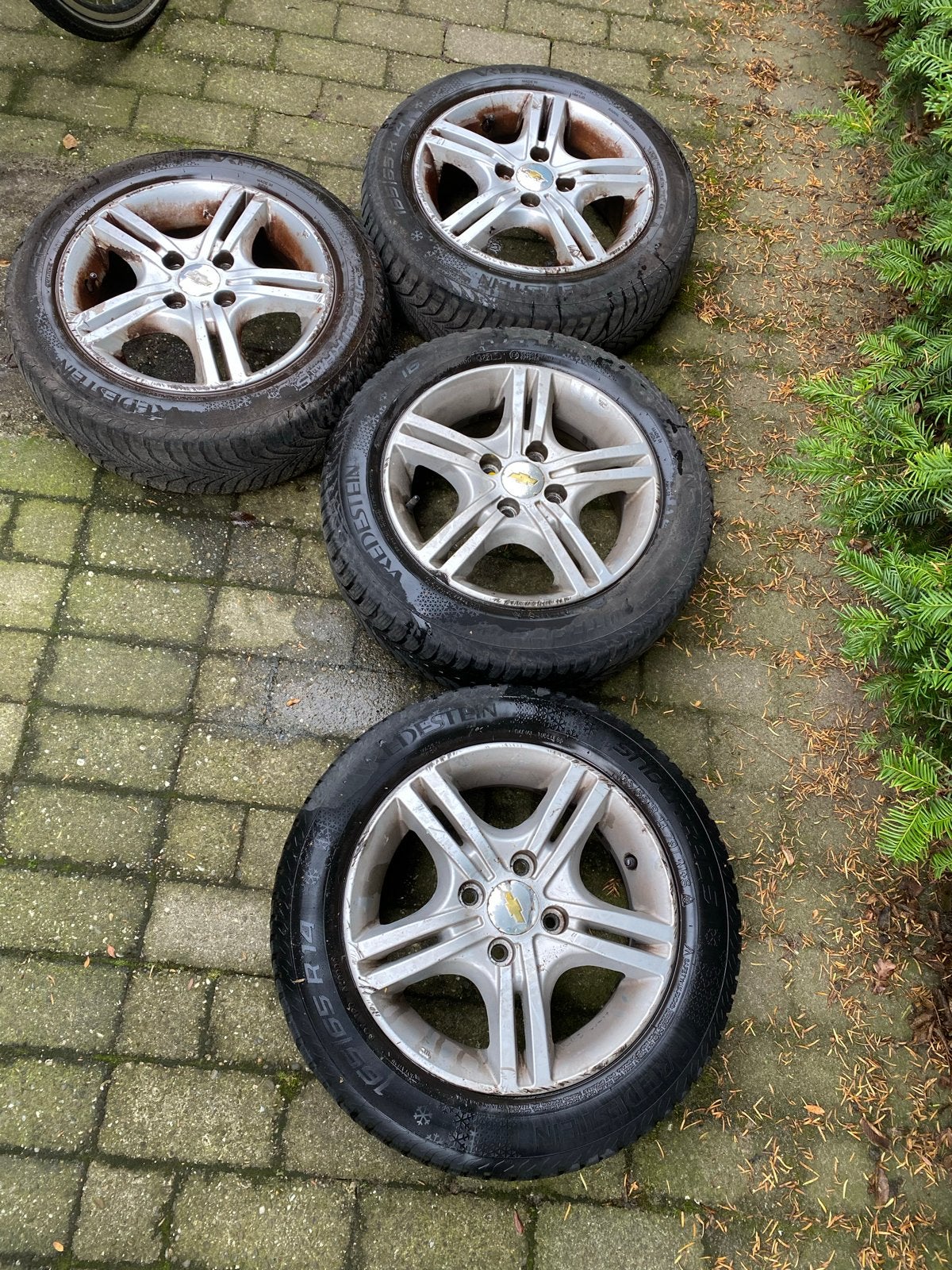 Lichtmetalen velgen met banden voor Chevrolet Spark 14 inch, Ophalen of Verzenden, Gebruikt