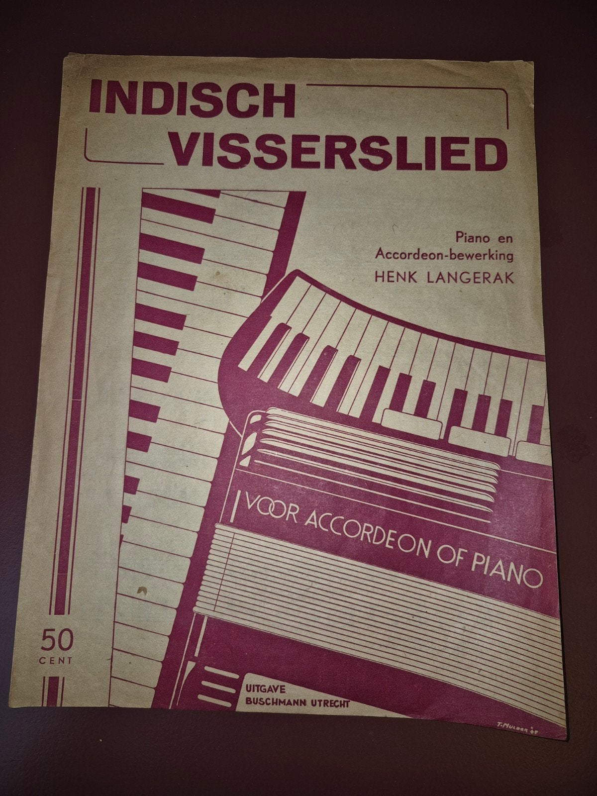 Indisch Visserslied - Piano en Accordeon bladmuziek, Gebruikt, Overige soorten, Ophalen of Verzenden, Accordeon