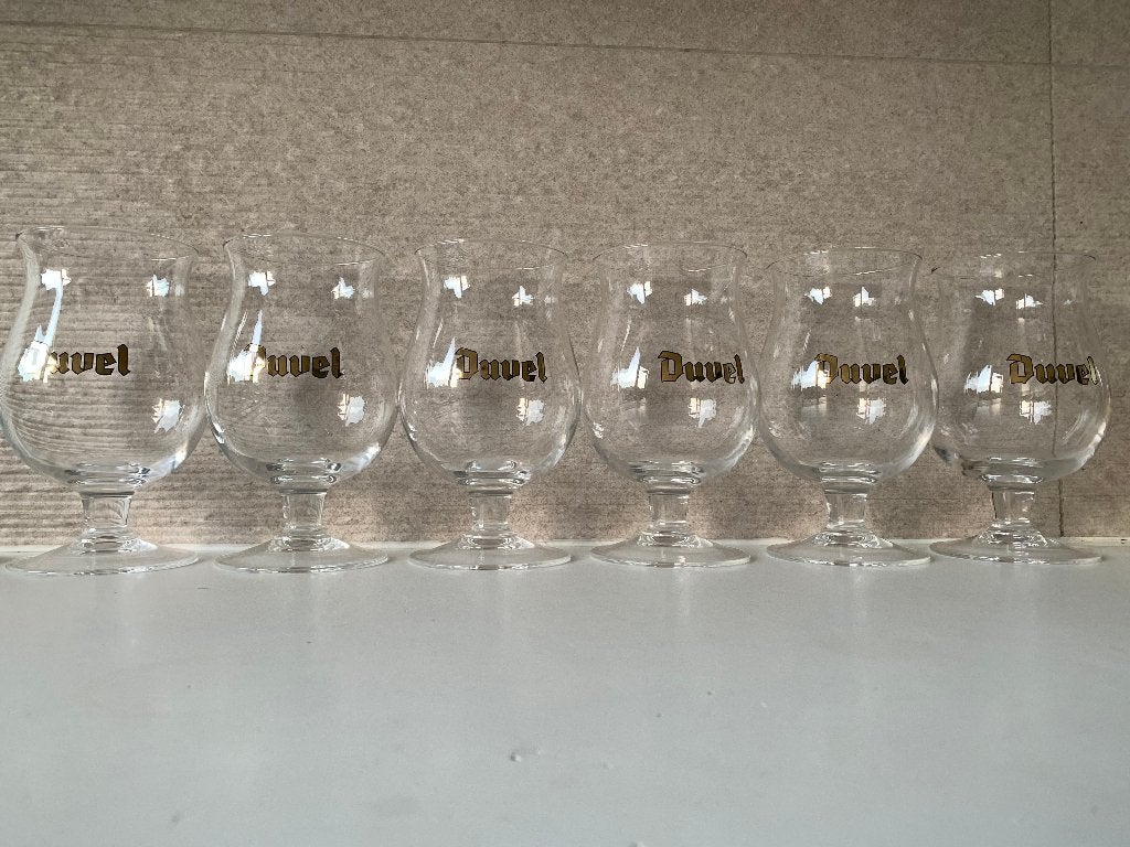 6 nieuwe Duvel glazen met gouden letters Duvel goud opdruk, Verzamelen, Biermerken, Ophalen, Nieuw, Glas of Glazen, Duvel