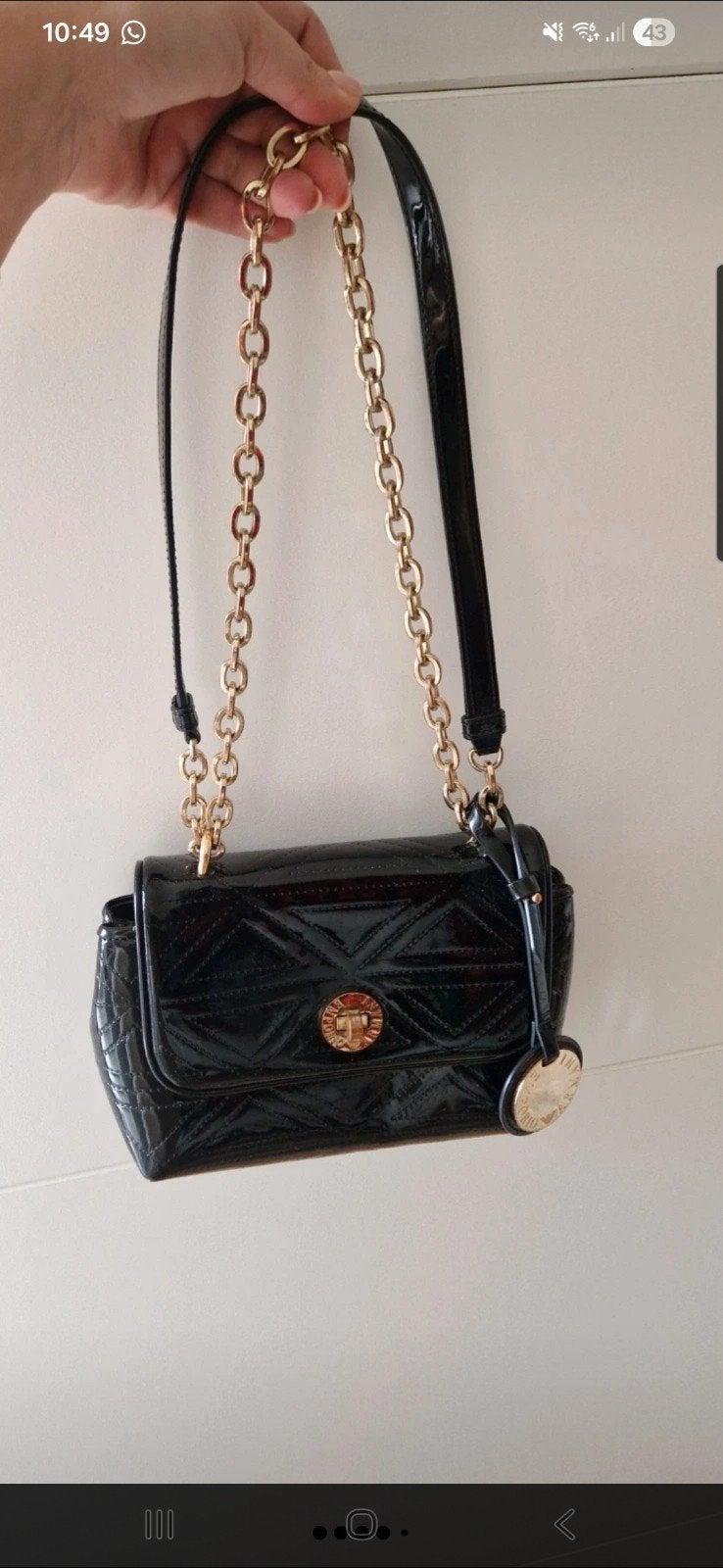 Lakleren Emporio Armani Schoudertas - Zwart met Goud, Ophalen of Verzenden
