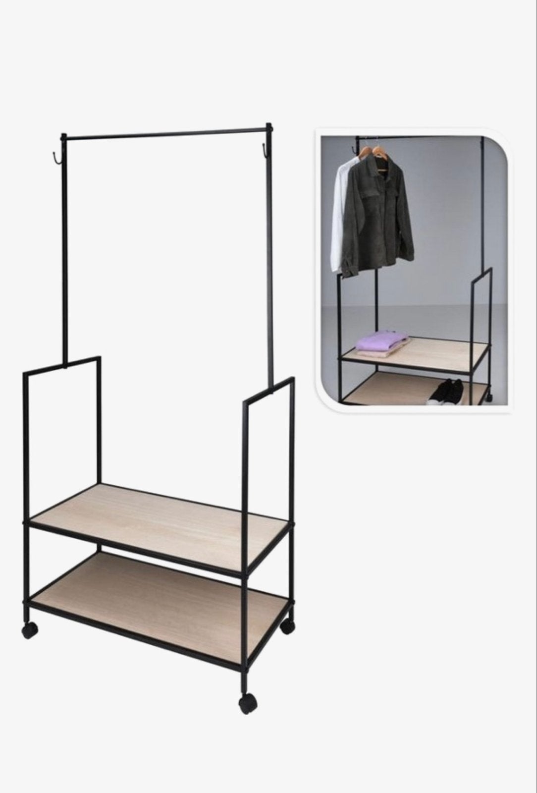 Twee kledingrekken met planken, Kleding | Dames, Ophalen, Met wielen, Zo goed als nieuw