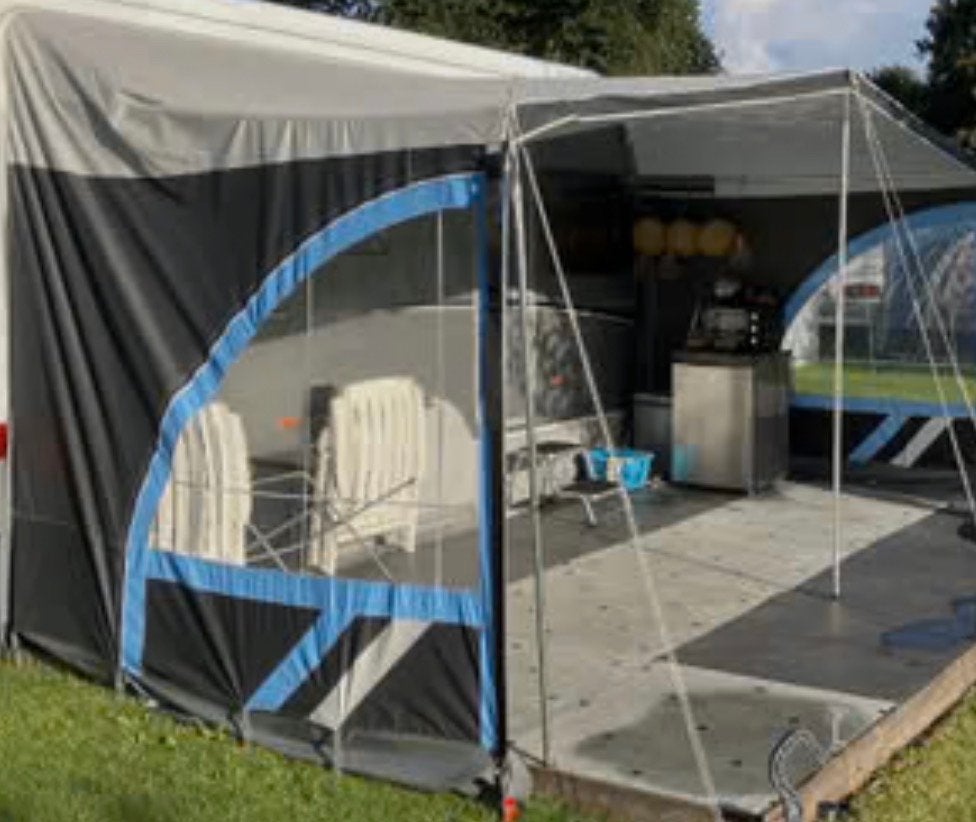 Dorema panorama luifel met blauwe accenten maat 10, Caravans en Kamperen, Voortenten en Luifels, Ophalen, Gebruikt, Polyester