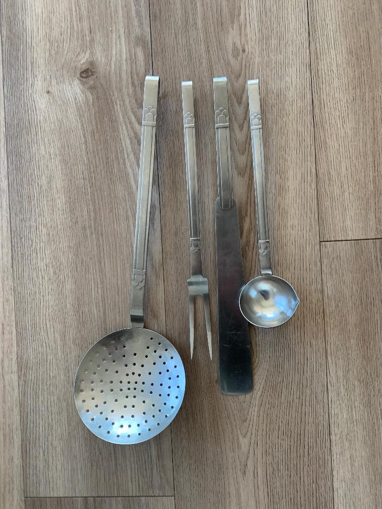 Te koop 4 onderdelen van een GERO lepelrek, Huis en Inrichting, Keuken | Bestek, Ophalen, Gebruikt, Rvs of Chroom, Vaatwasserbestendig