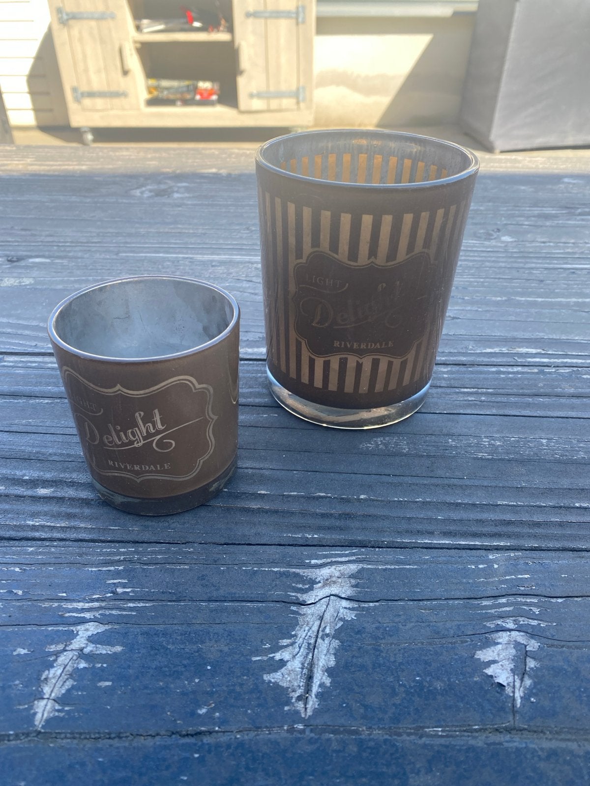 Riverdale Delight bruine glazen voor waxinelichtjes, Ophalen of Verzenden, Gebruikt, Bruin, Glas