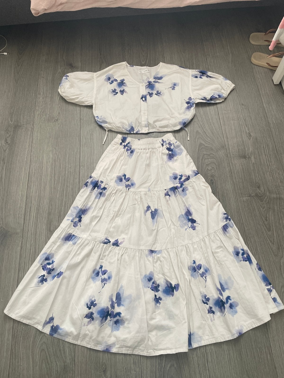 zara meisjes wit blauwe co ord set top en maxi rok mt 152, Ophalen of Verzenden, Zo goed als nieuw, Meisje, Setje