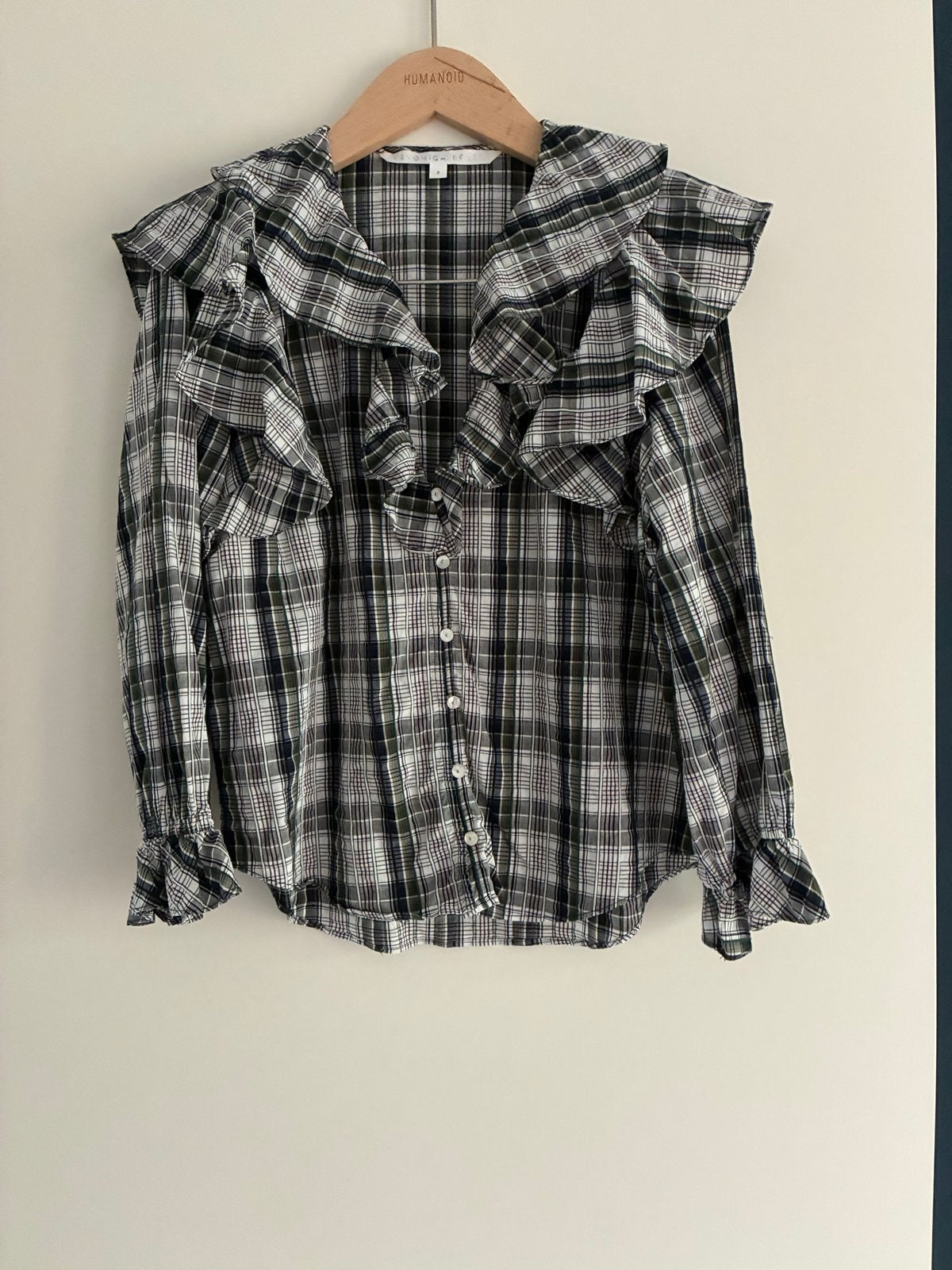 Nieuw! Veronica Beard geruite blouse mt. L met ruches, Verzenden, Nieuw, Maat 42/44 (L), Zwart
