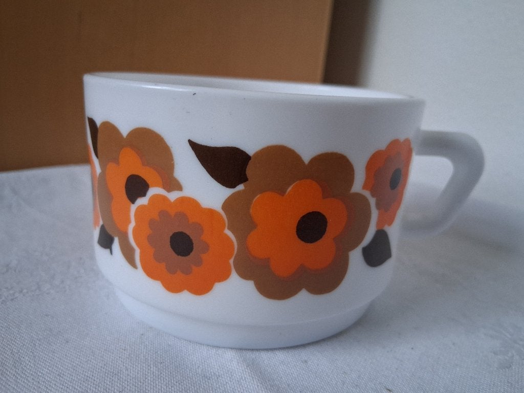 Vintage Arcopal Lotus soepkop oranje *eureka*, Ophalen of Verzenden, Overige stijlen, Kop(pen) en/of Schotel(s), Glas