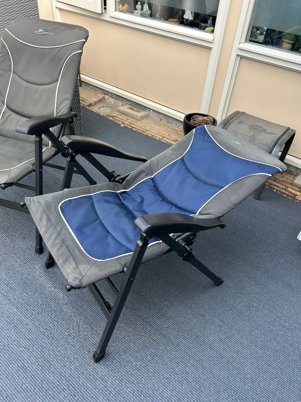 Twee bardani tuinstoelen verstelbaar met losse voetenbankjes, Tuin en Terras, Ophalen, Gebruikt, Metaal, Verstelbaar