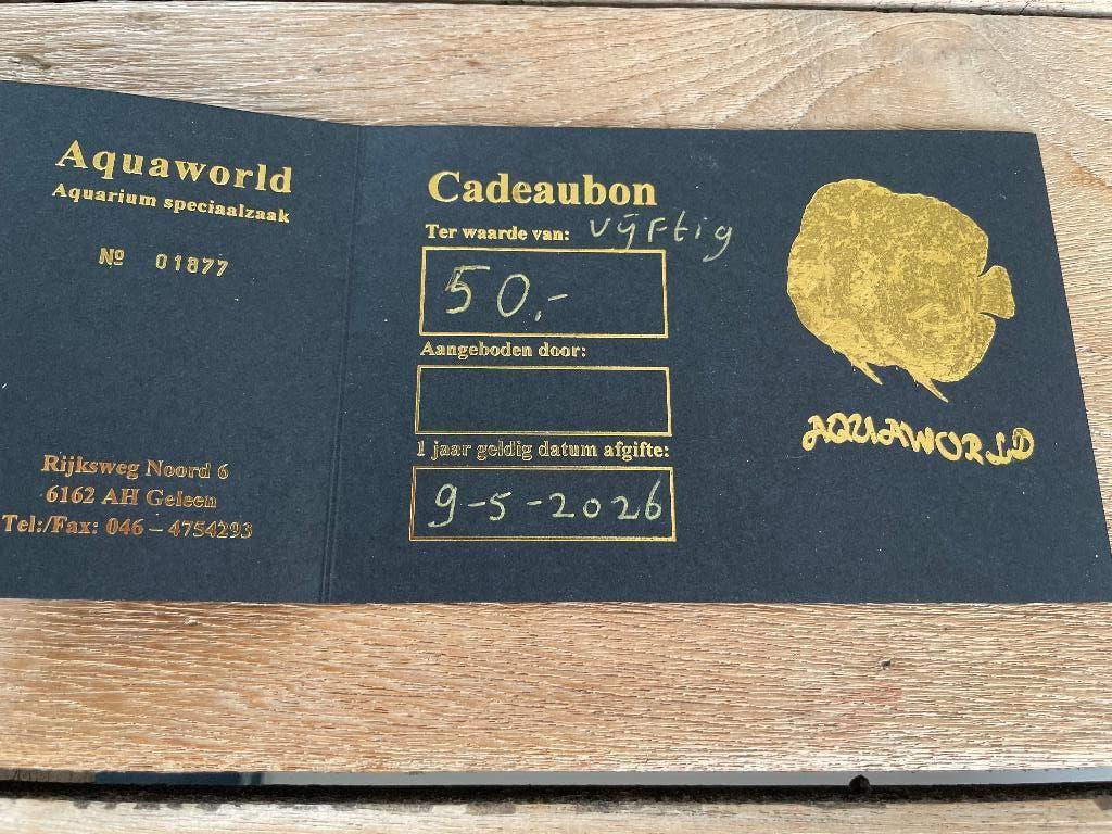 Kadobon aquariumvissen, Tickets en Kaartjes, Kortingen en Cadeaubonnen, Eén persoon, Cadeaubon