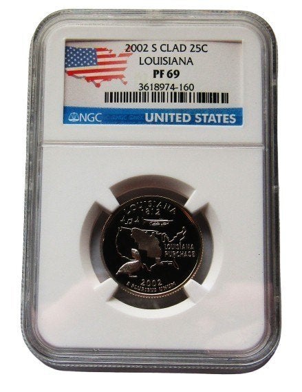 ** 2002 - USA  -  Quarter Dollar Louisiana - PF69 SlabNGC **, Ophalen of Verzenden, Noord-Amerika