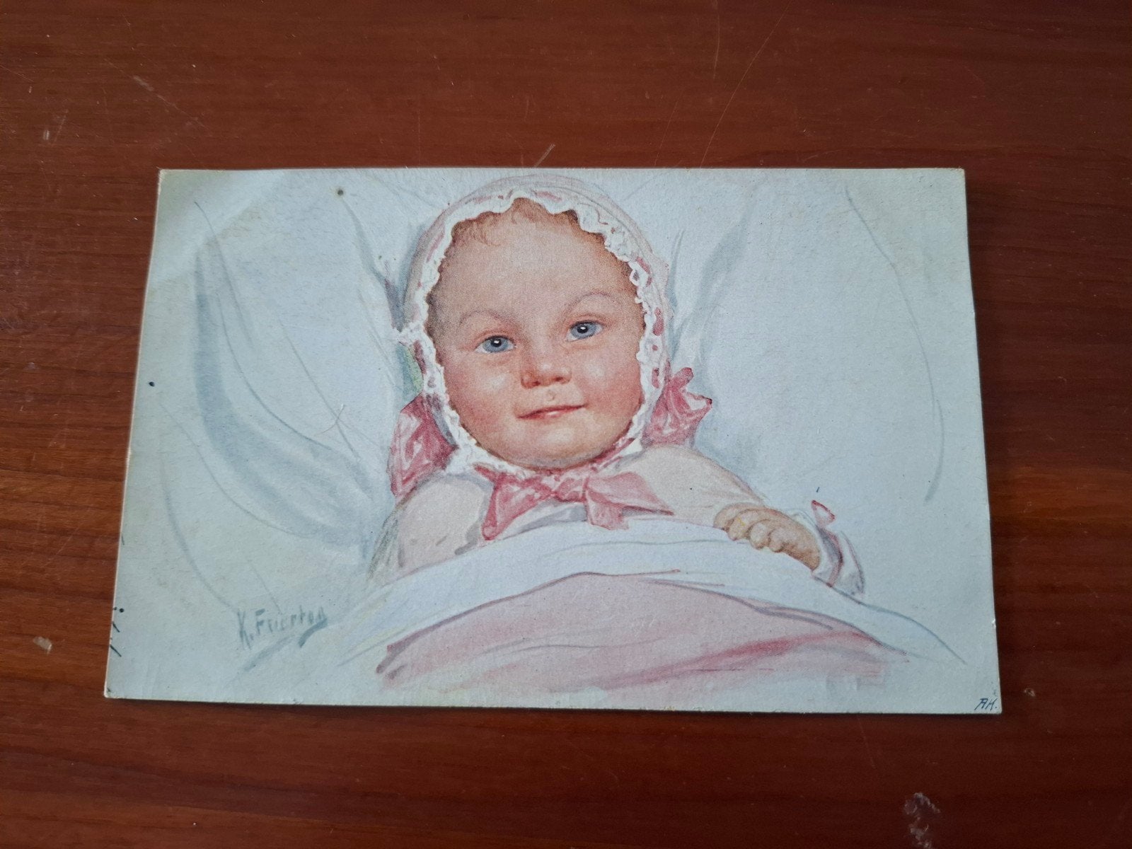 Oude Ansichtkaart: Baby met Blauwe Ogen, Karl Feiertag 1916, Ophalen of Verzenden, Voor 1920, Gelopen, Kinderen