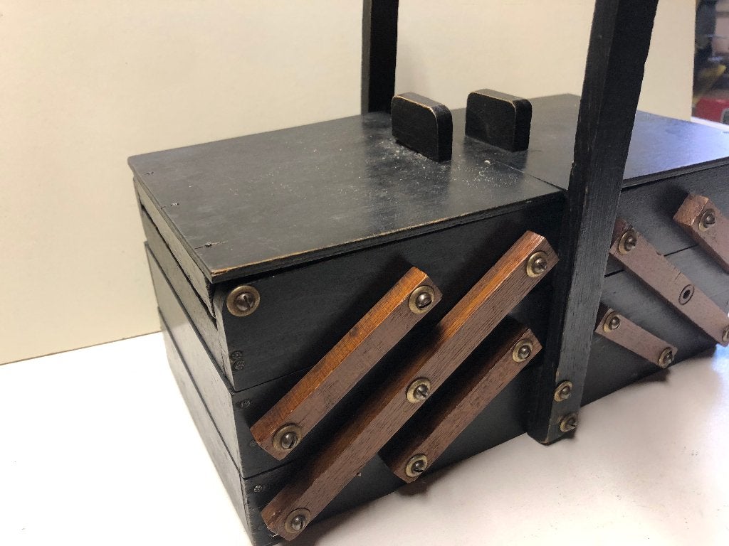 Naai box uitklapbare trapsgewijze hout met inhoud, Ophalen of Verzenden