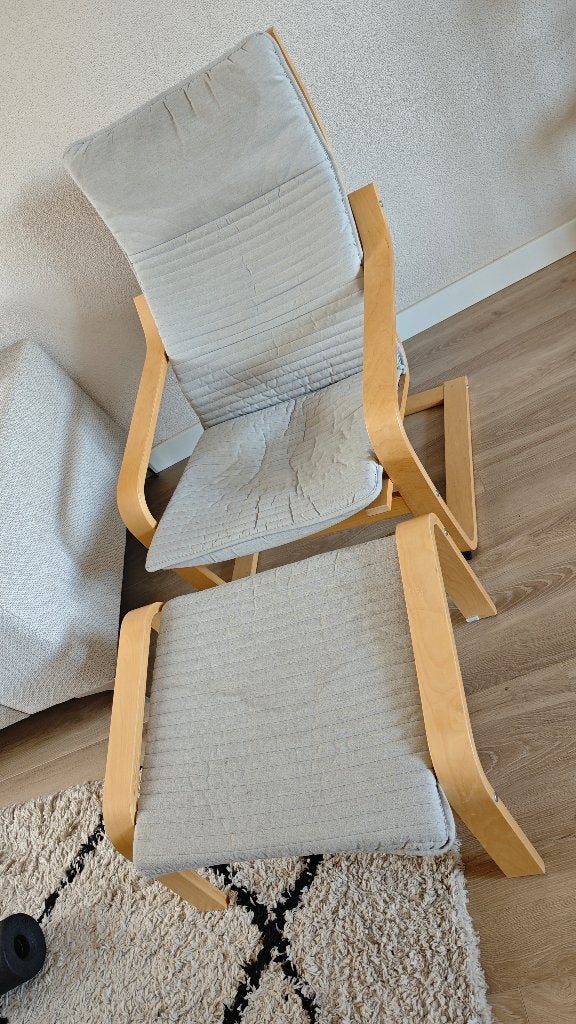 Fauteuil IKEA Poäng met voetenbankje, Huis en Inrichting, Fauteuils, Ophalen, Gebruikt, 75 tot 100 cm, 50 tot 75 cm