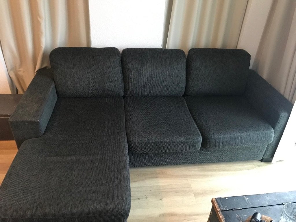 3-Seater Sofa + Ottoman — Dark Grey, Compact, Huis en Inrichting, Banken | Sofa's en Chaises Longues, Ophalen, Kunststof, Gebruikt