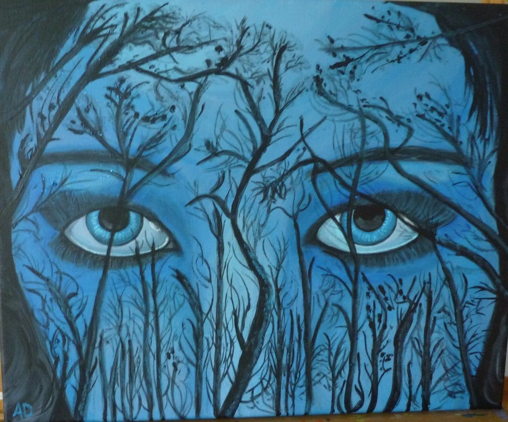 Gezicht, Antiek en Kunst, Acrylverf, Handgeschilderd, Ophalen of Verzenden, Portret