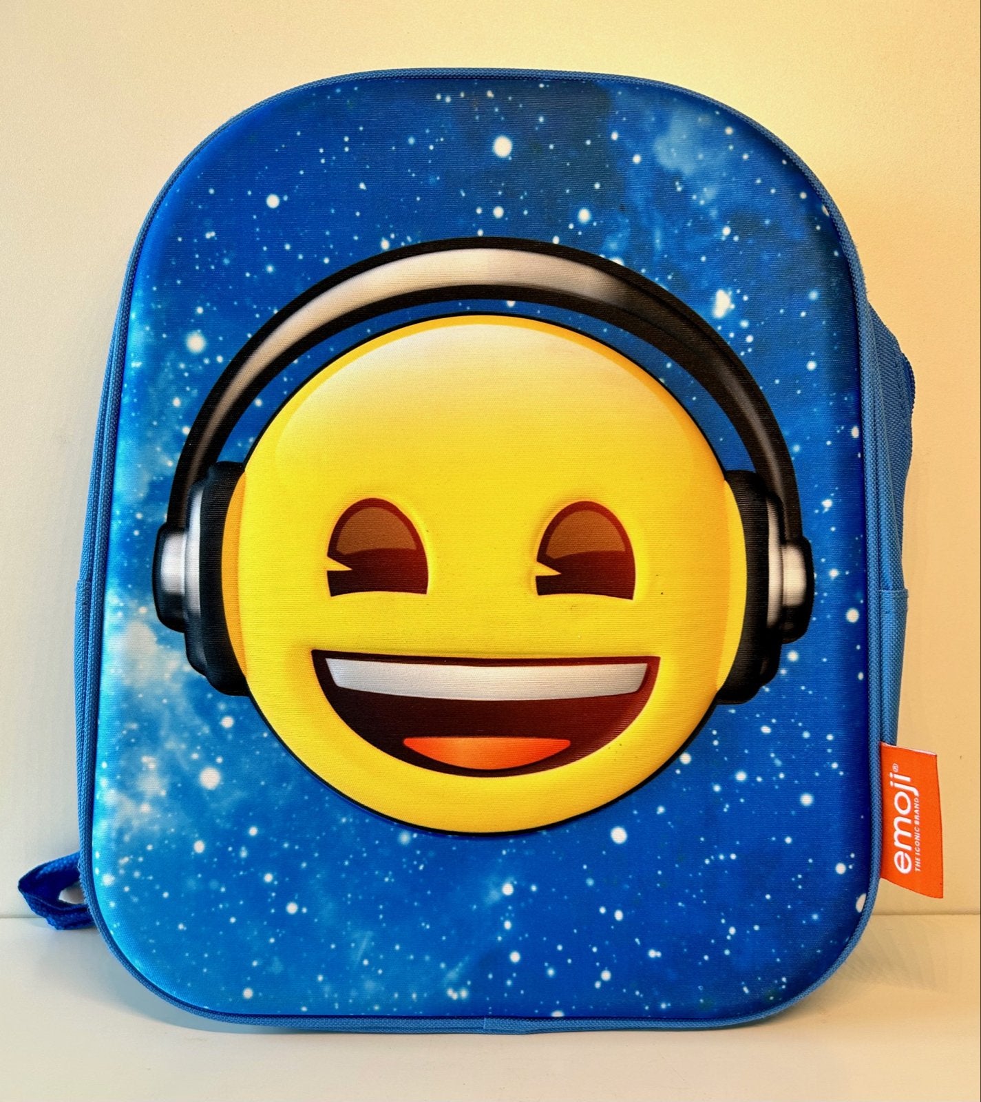 Emoji rugzak met koptelefoon smiley - Blauw, Nieuw, Ophalen of Verzenden, 30 tot 40 cm, Minder dan 30 cm