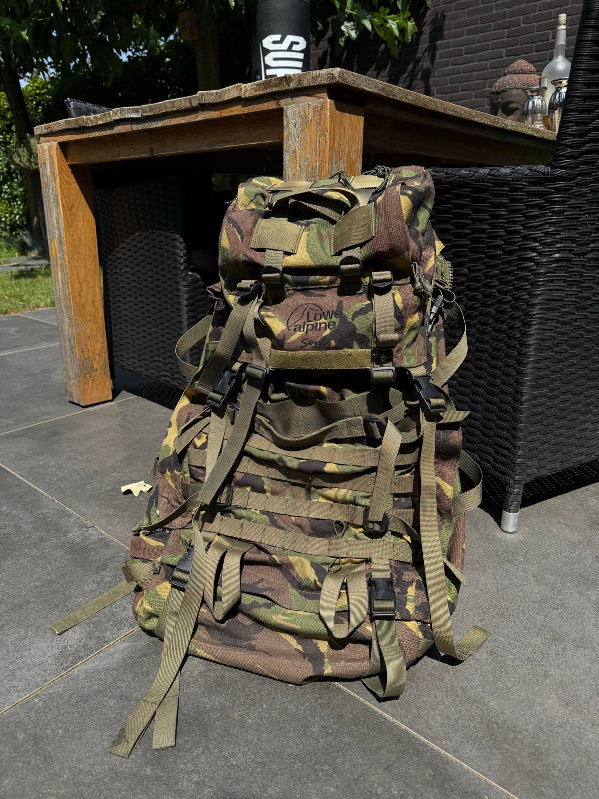 Lowe Alpine Saracen Militaire Rugtas 120L met Zijtassen, Overige merken, 40 cm of meer, Gebruikt, Ophalen of Verzenden