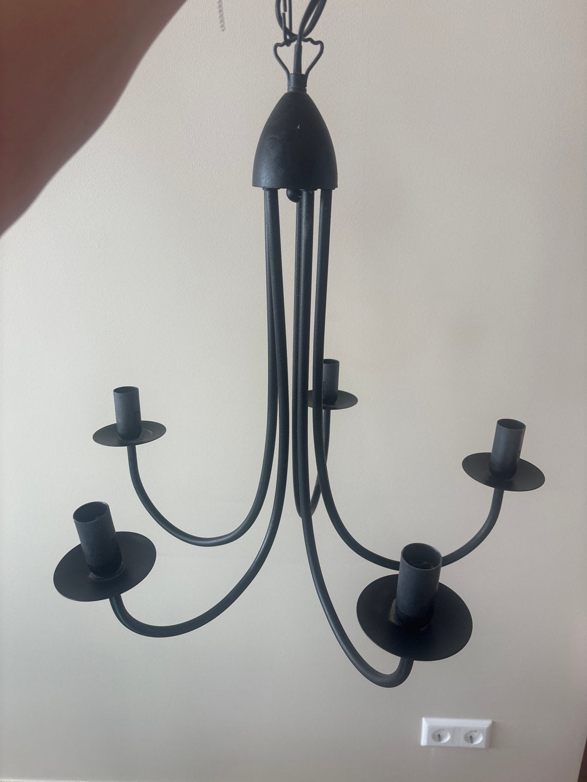 Ikea Zwarte metalen kroonluchter met 5 armen, Ophalen, Gebruikt, Metaal, E14 (klein)