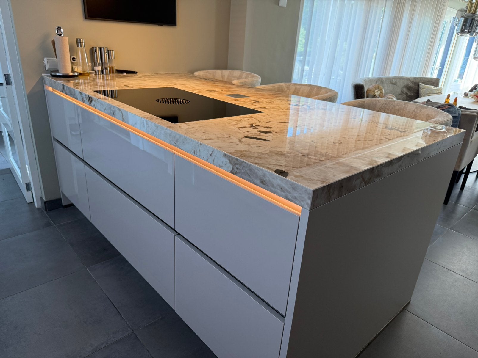 Keukenblad / werkblad / kookeiland keramisch marmer 225 br., Huis en Inrichting, Keuken | Keukenelementen, Ophalen, Overige kleuren