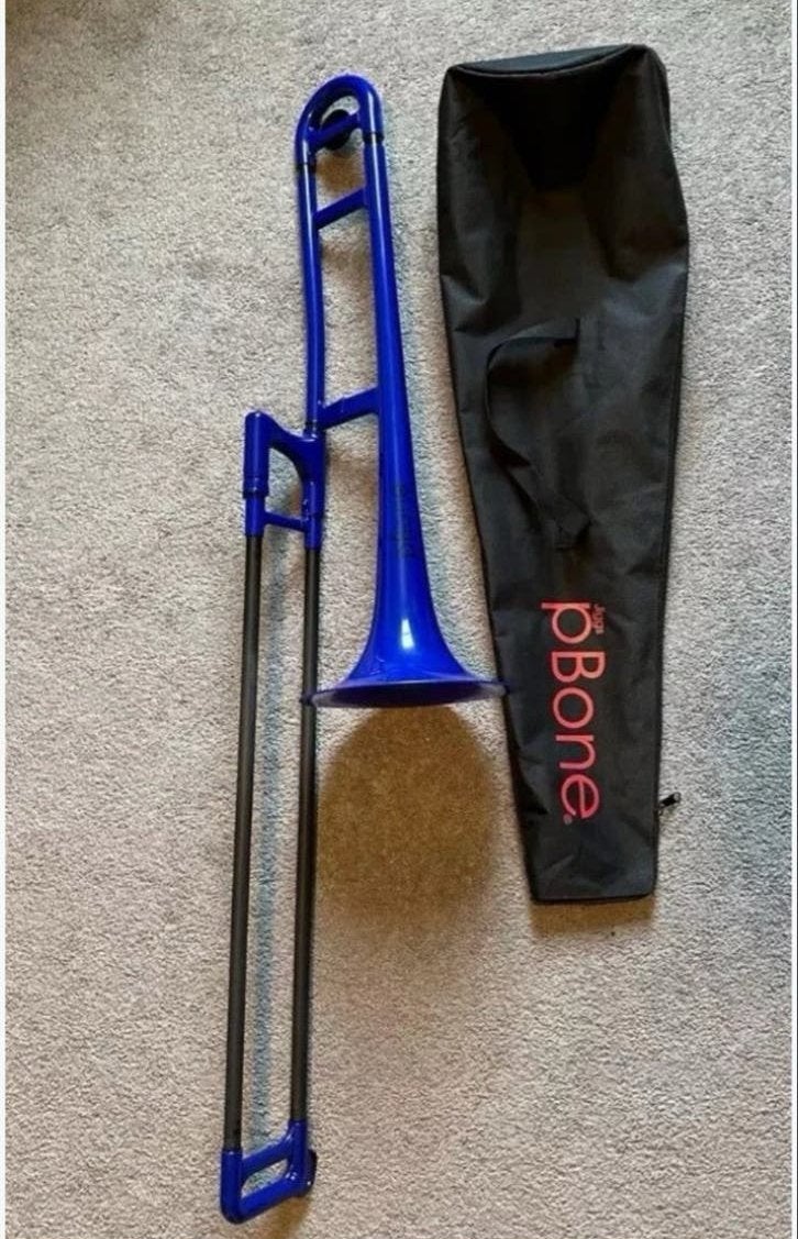 pBone mini trombone - Blauw NIEUW, Muziek en Instrumenten, Ophalen of Verzenden, Nieuw, Overige typen, Met koffer