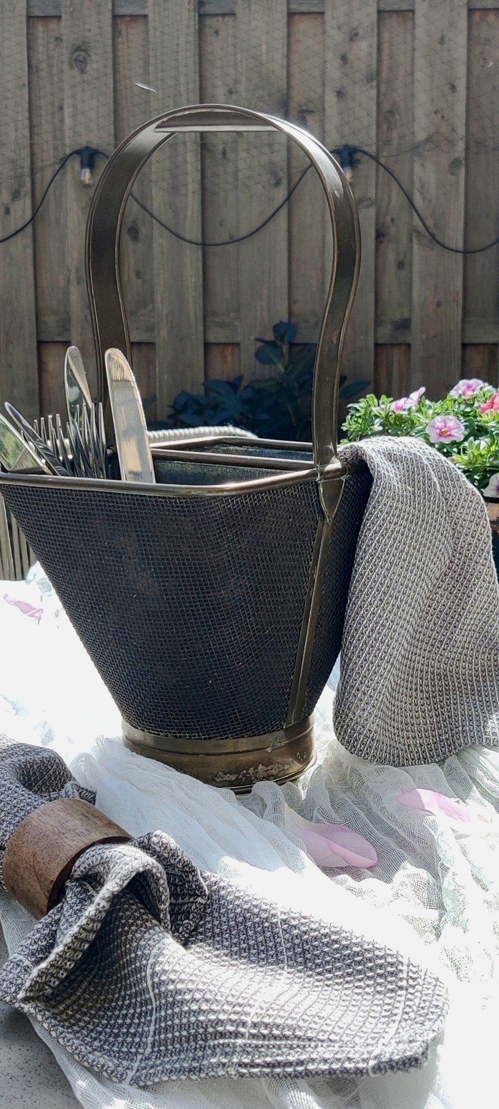 Antieke/vintage messing vlessendrager - koperen mand, Ophalen of Verzenden