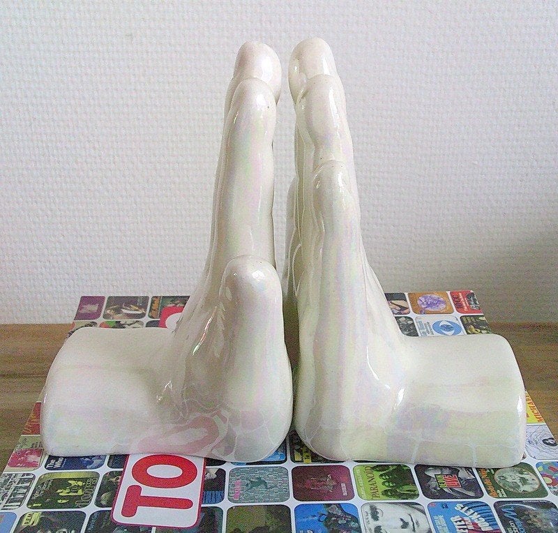 Vintage keramische witte handen boekensteunen retro deco, Antiek en Kunst, Ophalen of Verzenden