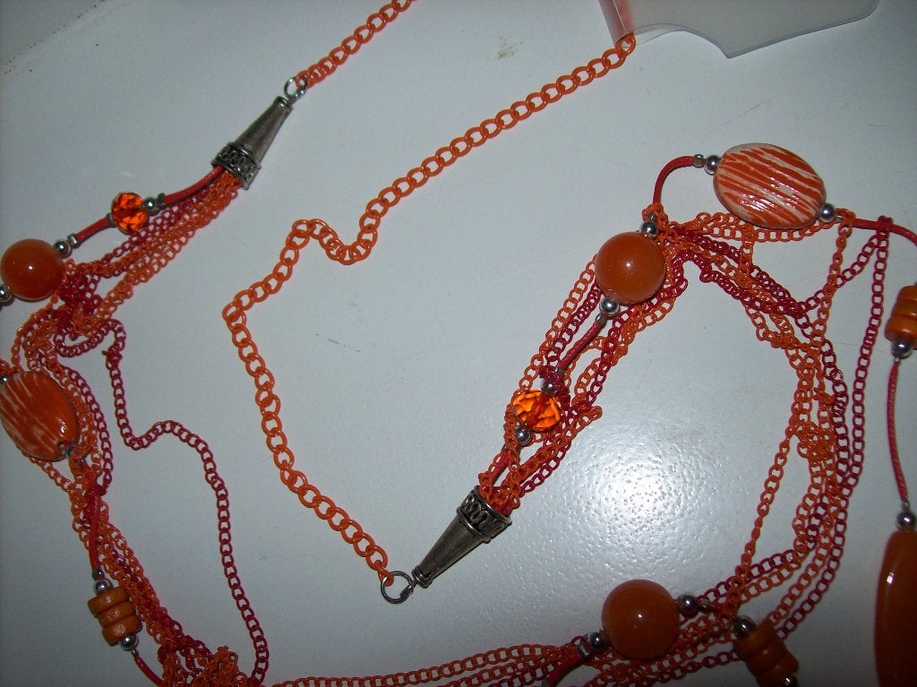 Ketting Oranje Zilvertinten Mooie steentjes model, Sieraden, Tassen en Uiterlijk, Kettingen, Verzenden, Nieuw, Oranje, Steen of Mineraal