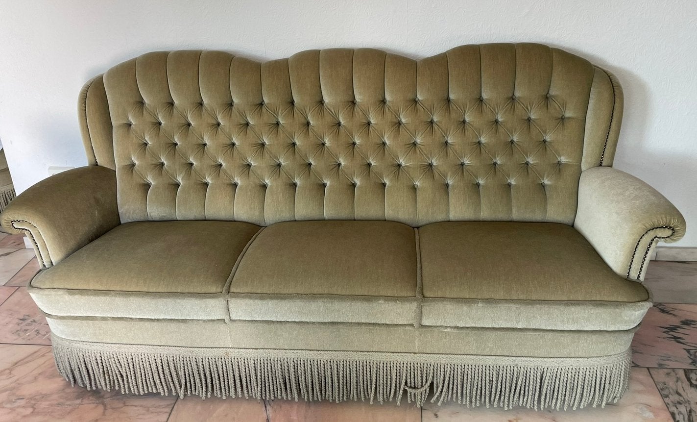 Vintage Bank Groen Franjes retro Velvet mohair Barok TOP!, Ophalen