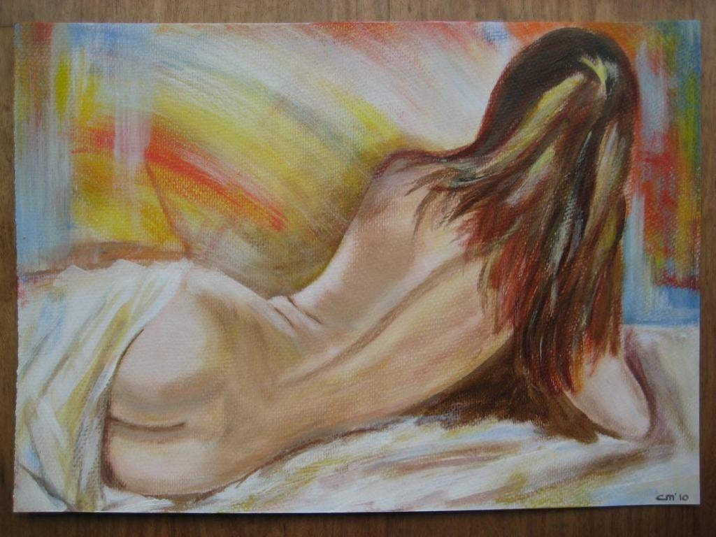 Handgeschilderd: Naakte dame 42 x 30 cm., Ophalen, Minder dan 50 cm, Oorspronkelijke maker, Nieuw