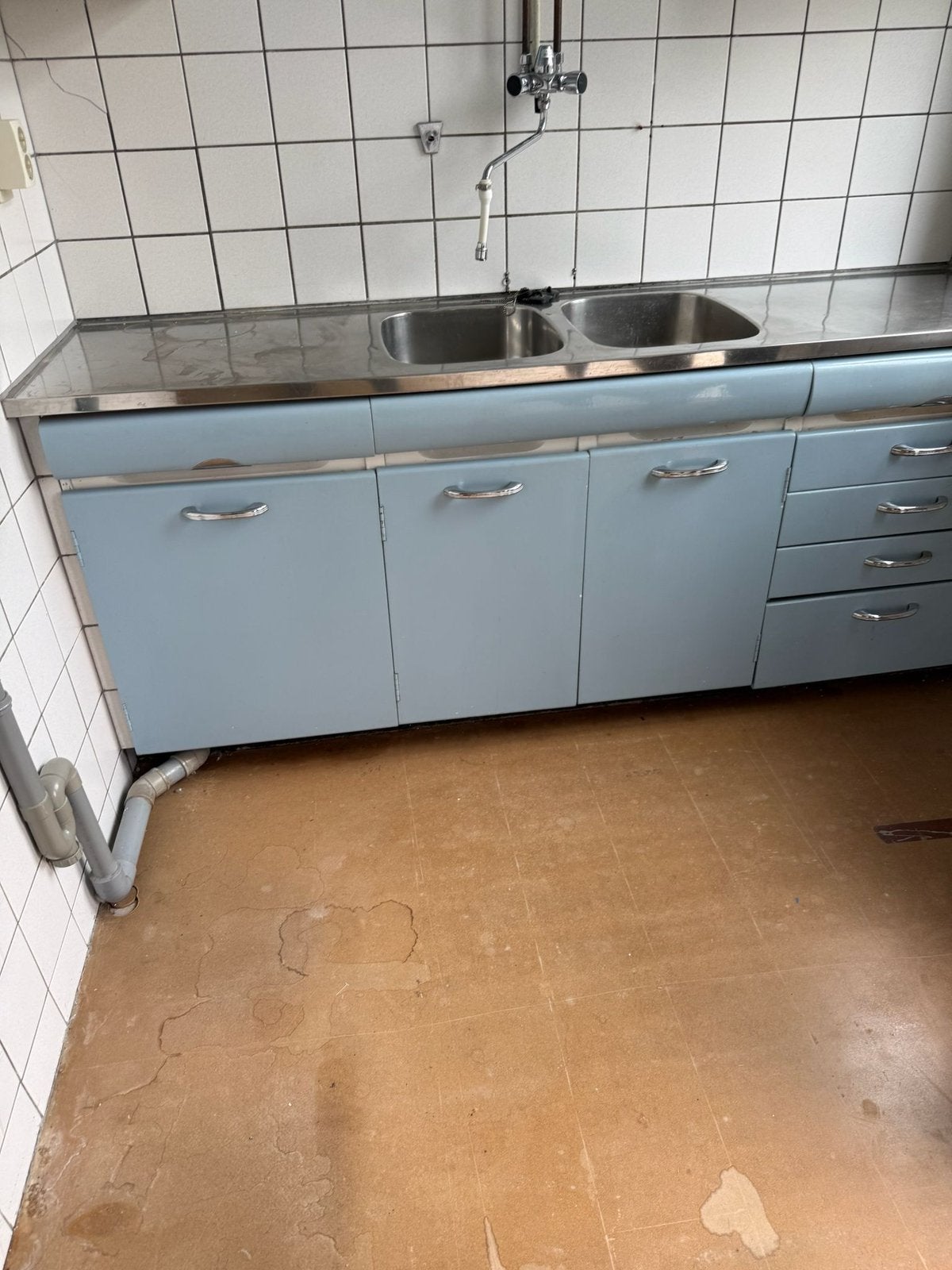 Vintage jaren 50 keuken – pastelblauw/rvs – American, Huis en Inrichting, Keuken | Complete keukens, Ophalen, Gebruikt, Blauw