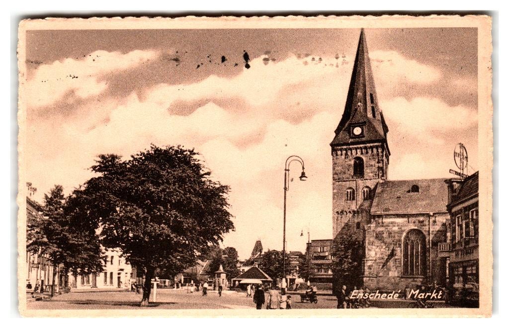 Enschede, Markt, Verzenden, 1940 tot 1960, Gelopen, Overijssel