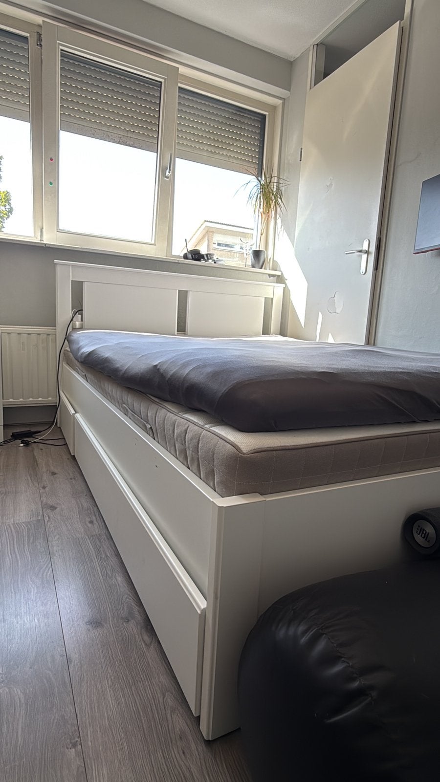 Ikea bed 140 met laadruimte, Wit, Tweepersoons, Zo goed als nieuw, Hout