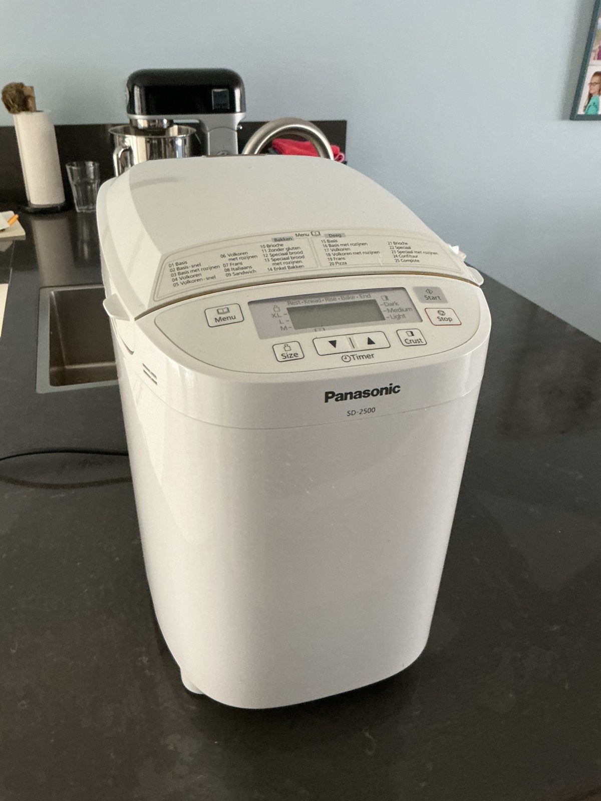 Panasonic SD-2500 broodmachine, Witgoed en Apparatuur, Broodbakmachines, 800 tot 1200 gram deeg, Ophalen, Met timer, Gebruikt